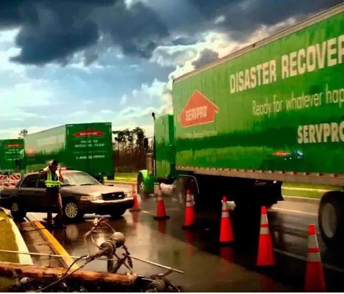 Image of SERVPRO recovery team trucks 
